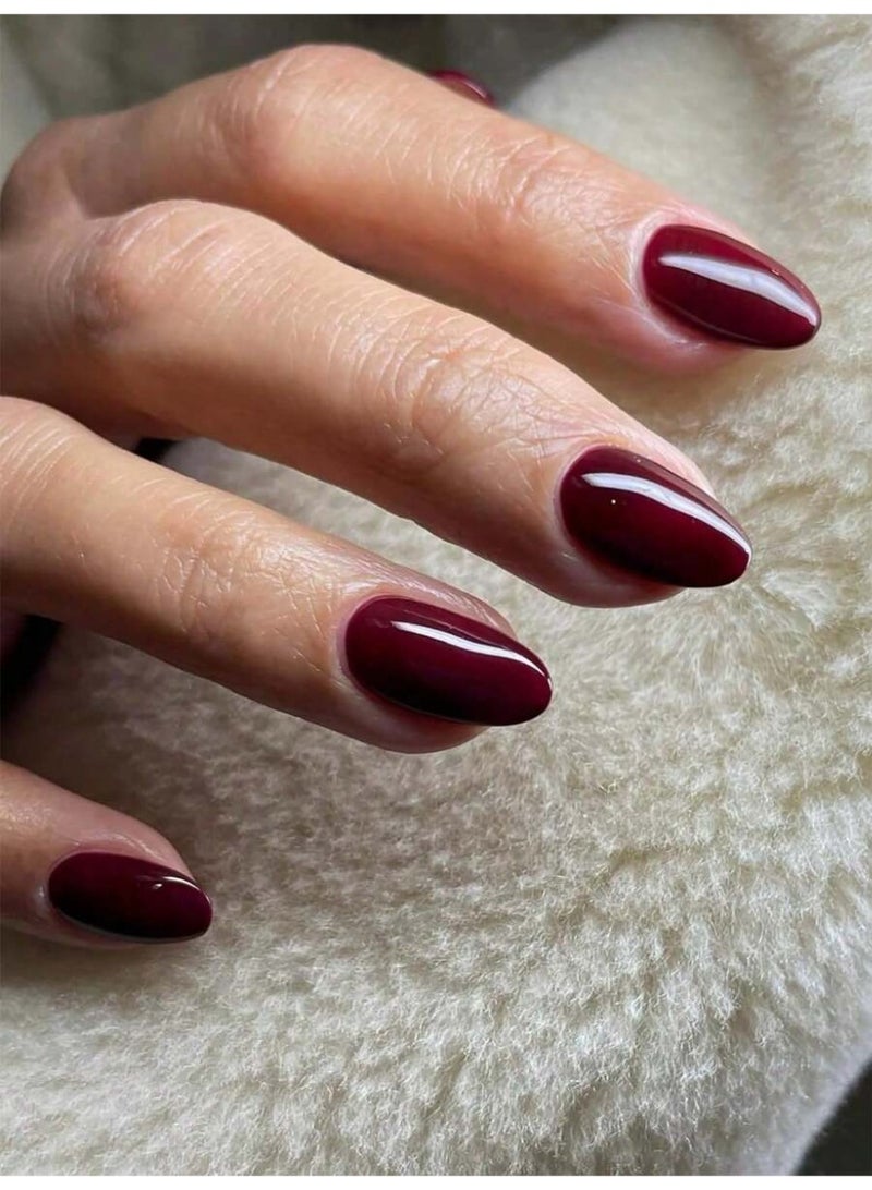 أظافر تركيب مزيفة طويلة بشكل لوزي لون أحمر لامع – 24 قطعة مع مبرد أظافر وملصقات لاصقة مناسبة للاستخدام اليومي والمناسبات - Image 2